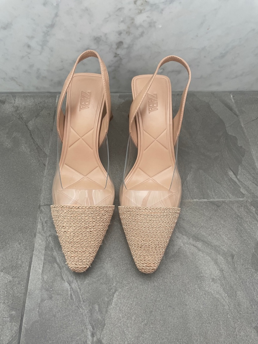Zara nude sling back low heels sz37 worn 1 time clean